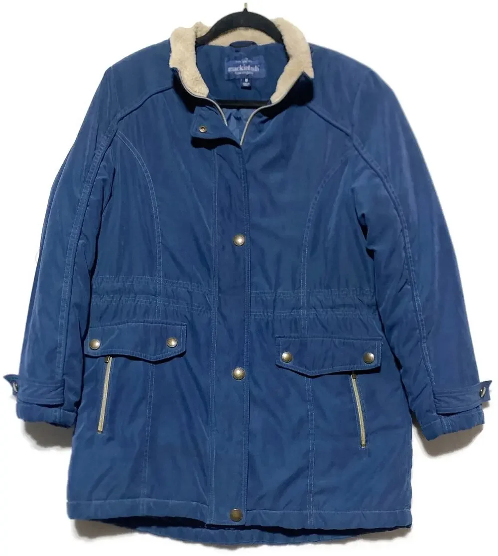 Mackintosh Women's Blue Softshell Parka Jacket Size Medium Lined Full Zip & Snap